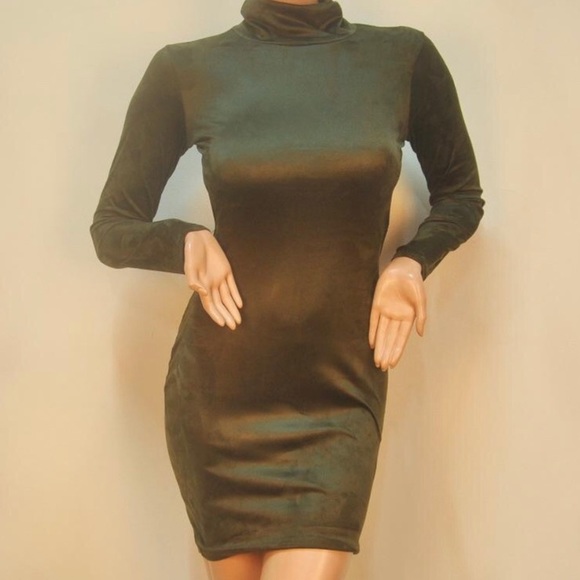 NEW! Army Green Suede Dress - Picture 2 of 4